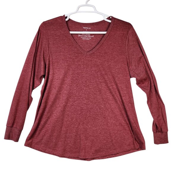 Torrid Womens 2X Classic Fit Solid V Neck Long Sleeve Lightweight Tee Shirt - Picture 1 of 7